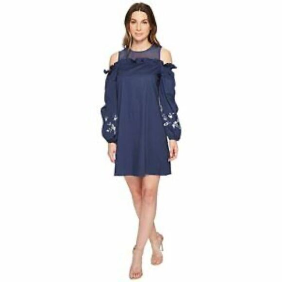 CeCE| NWT Women’s Cold Shoulder Dress w/ Embroidered Sleeves Size 6 Retail $116 - Picture 1 of 11